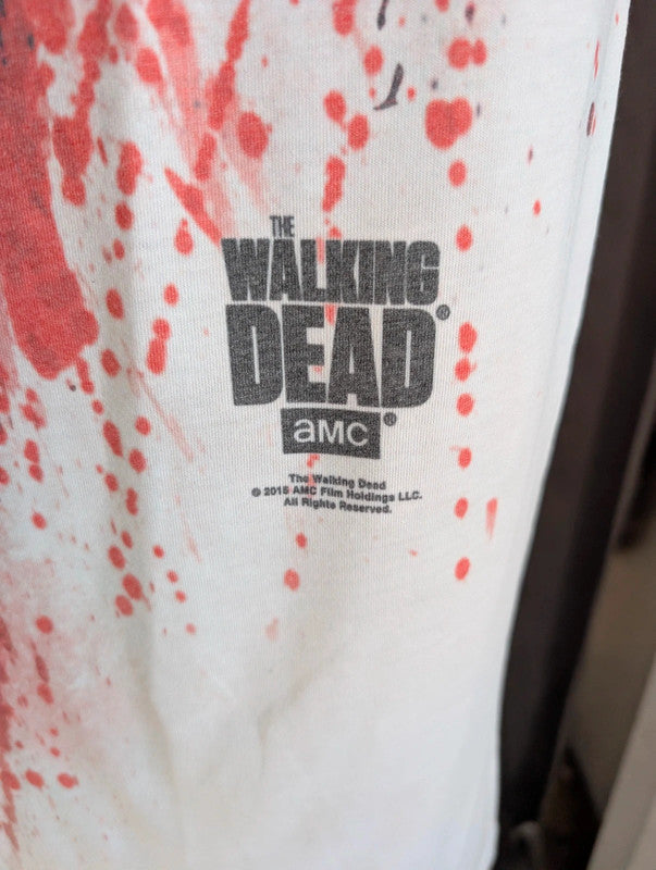 Official AMC The Walking Dead Zombie Graphic Print White Red Cotton Blend Tee M
