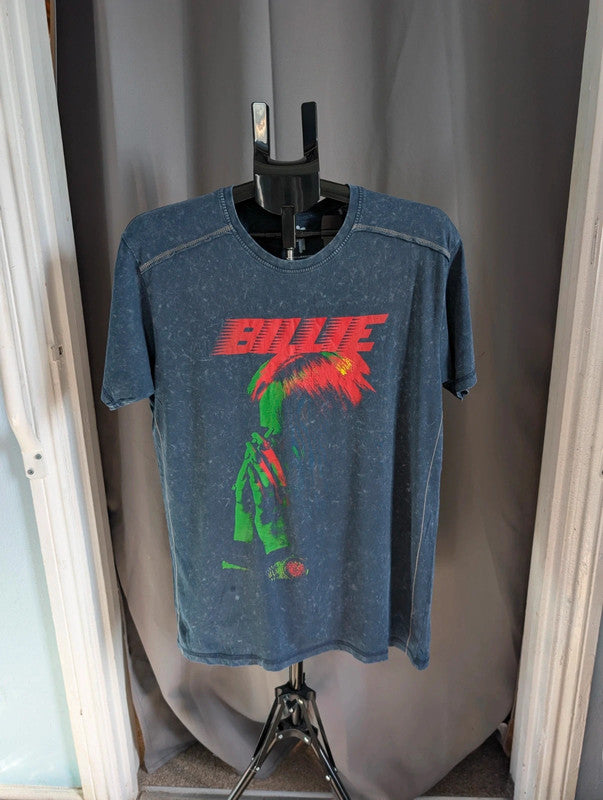 Official Billie Eilish T Shirt Navy Blue Acid Wash Graphic Band Tee M Medium