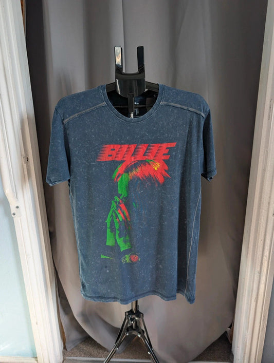 Official Billie Eilish T Shirt Navy Blue Acid Wash Graphic Band Tee M Medium