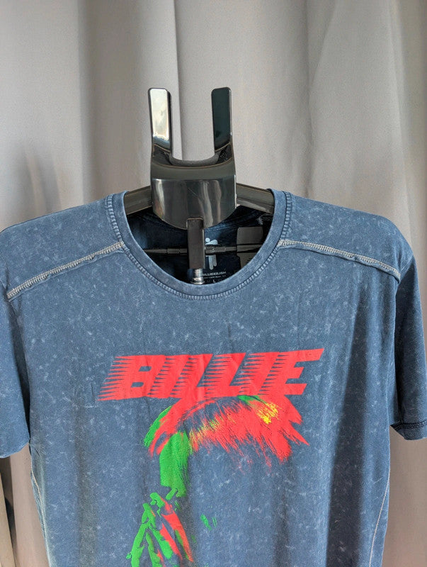 Official Billie Eilish T Shirt Navy Blue Acid Wash Graphic Band Tee M Medium