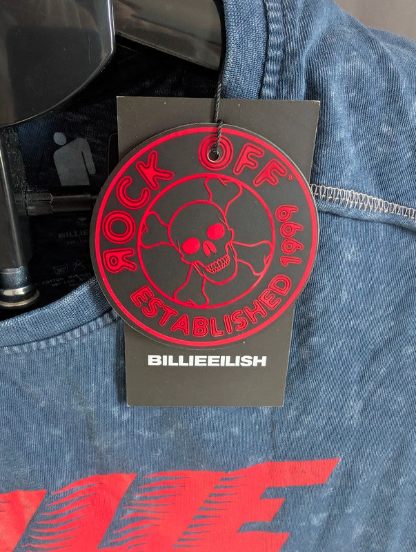 Official Billie Eilish T Shirt Navy Blue Acid Wash Graphic Band Tee M Medium
