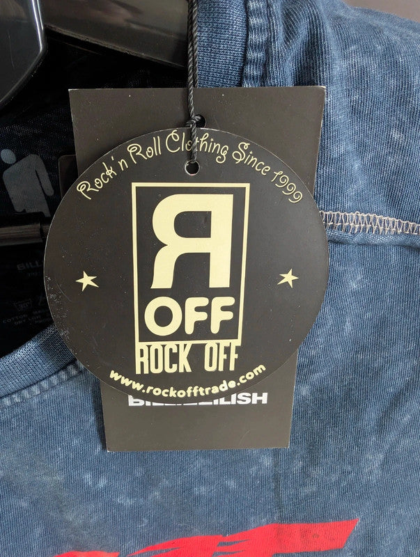 Official Billie Eilish T Shirt Navy Blue Acid Wash Graphic Band Tee M Medium
