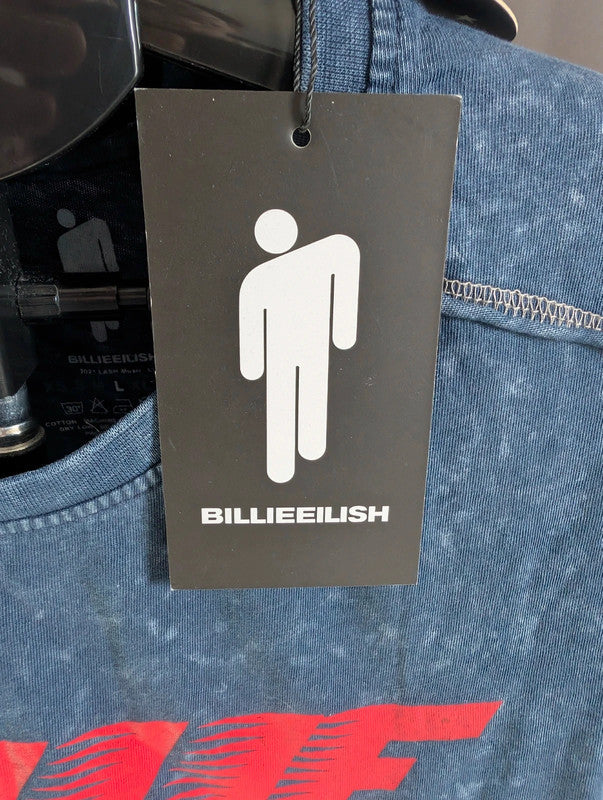 Official Billie Eilish T Shirt Navy Blue Acid Wash Graphic Band Tee M Medium