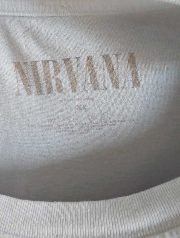 Official Nirvana Band T Shirt White Sliver Graphic Print Grunge Top XL Extra Large