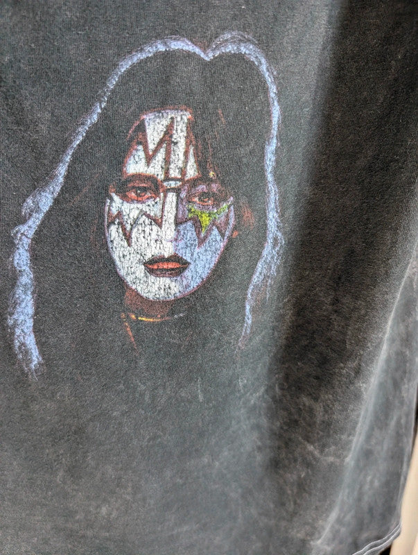 Official Kiss Band T Shirt Black Acid Wash Face Paint Graphic Rock Tee L Large
