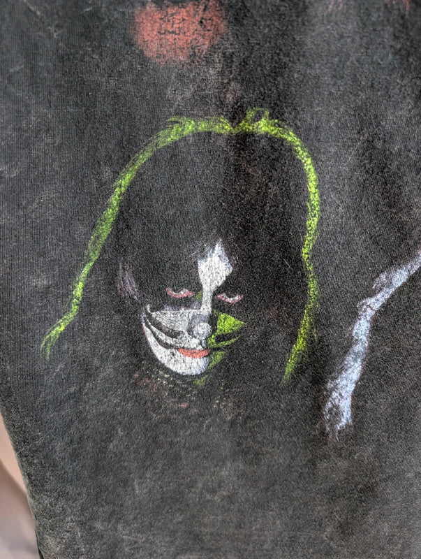 Official Kiss Band T Shirt Black Acid Wash Face Paint Graphic Rock Tee L Large