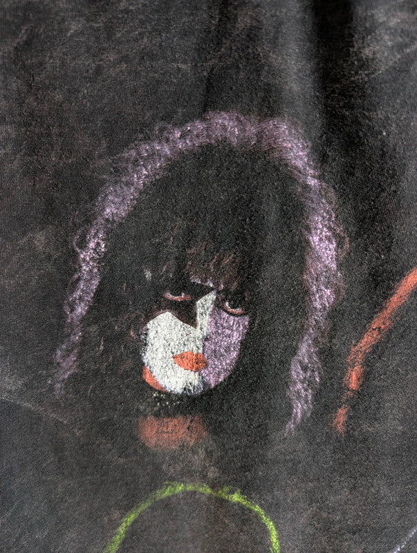 Official Kiss Band T Shirt Black Acid Wash Face Paint Graphic Rock Tee L Large