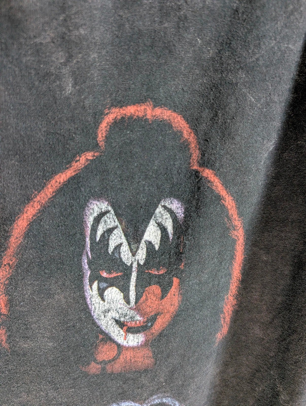 Official Kiss Band T Shirt Black Acid Wash Face Paint Graphic Rock Tee L Large