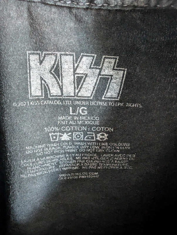 Official Kiss Band T Shirt Black Acid Wash Face Paint Graphic Rock Tee L Large