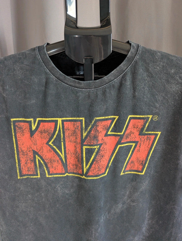 Official Kiss Band T Shirt Black Acid Wash Face Paint Graphic Rock Tee L Large