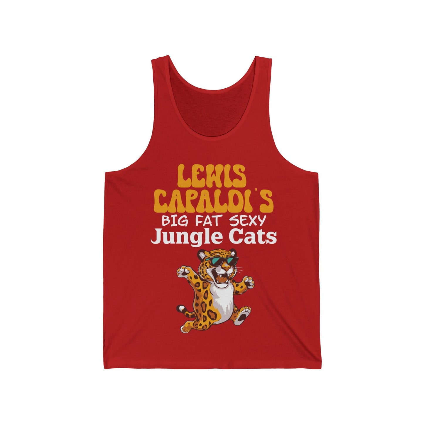 Lewis Capaldi Unisex Jersey Tank Top - Big Fat Sexy Jungle Cats - S / Red - Tank Top