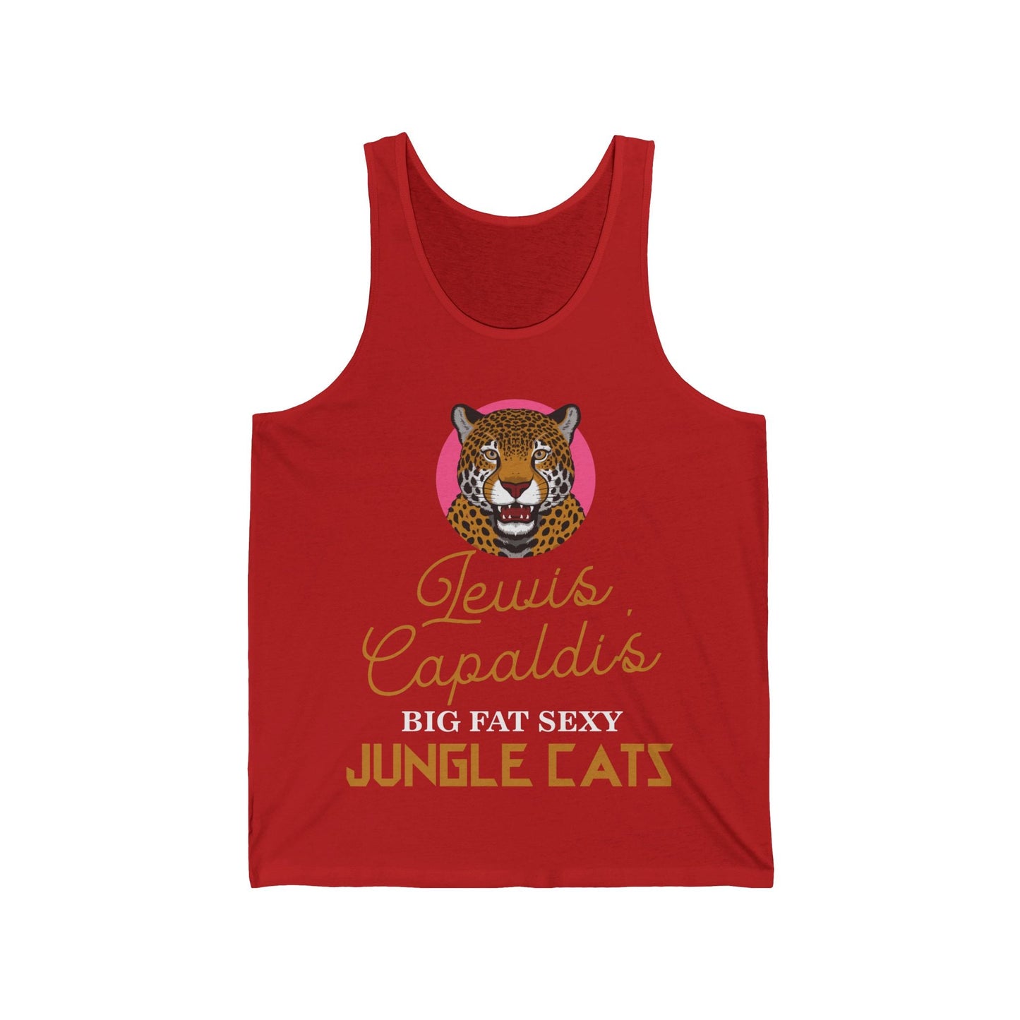 Lewis Capaldi Unisex Jersey Tank Top - Big Fat Sexy Jungle Cats - S / Red - Tank Top