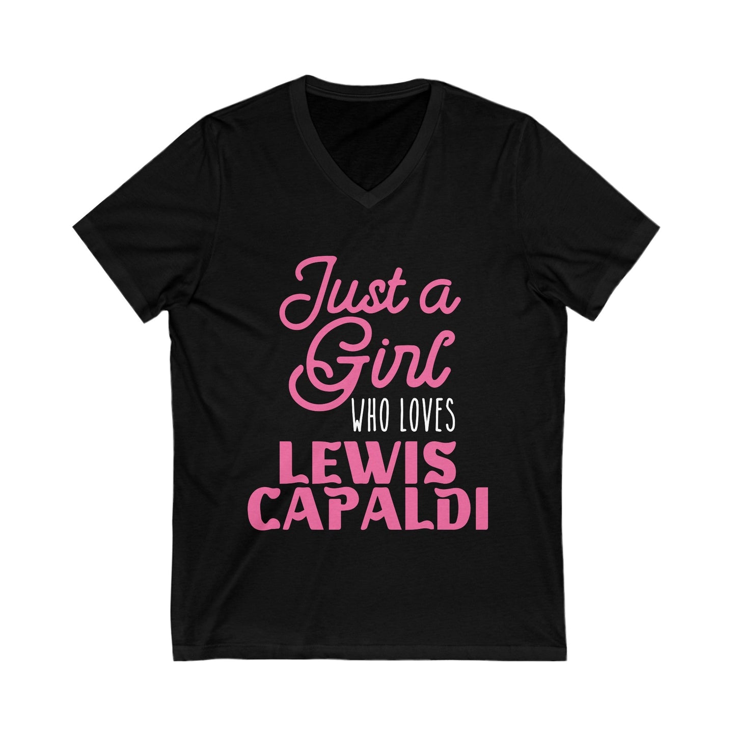 Lewis Capaldi Unisex Jersey Short Sleeve V-Neck Tee - Just A girl who loves Lewis Capaldi