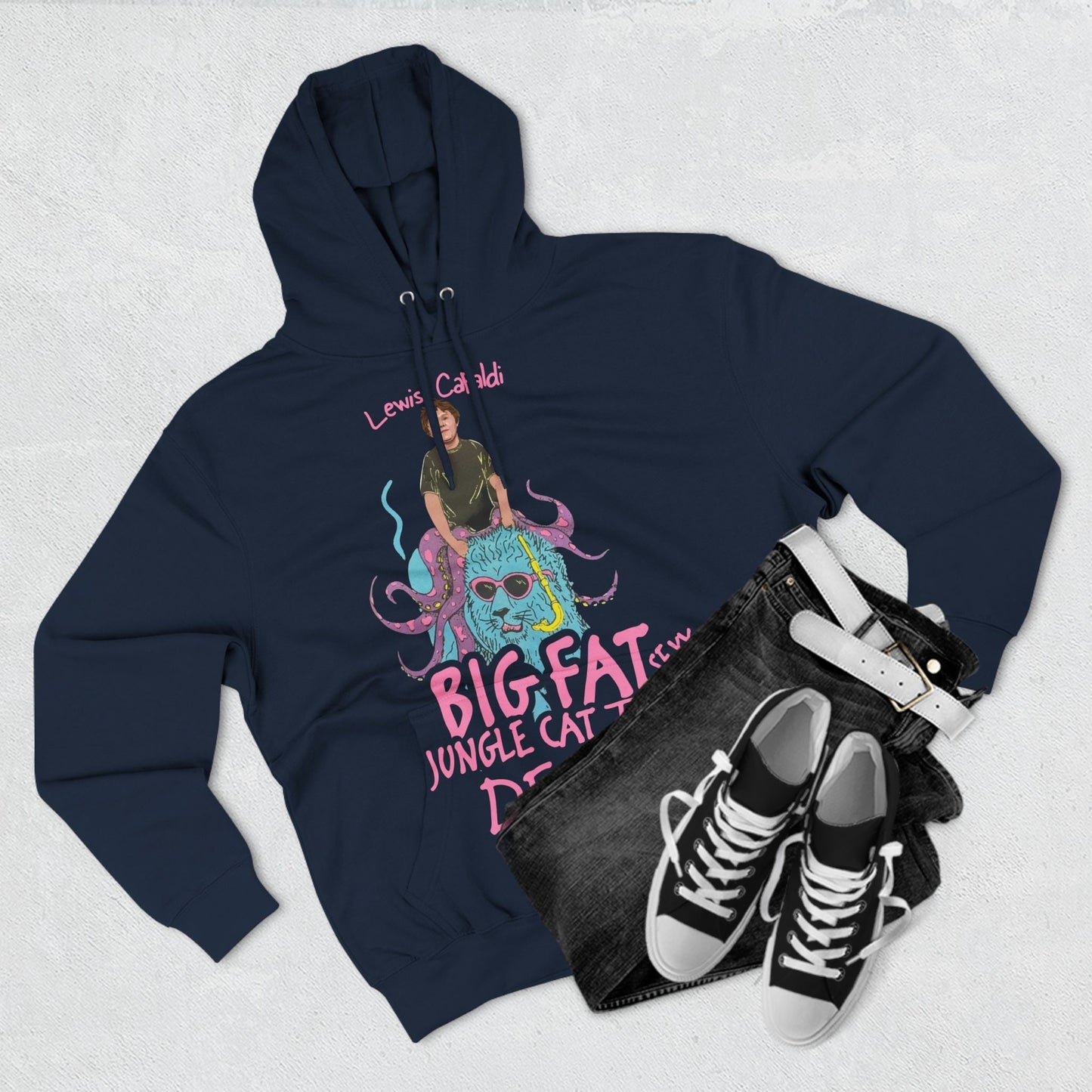 Lewis Capaldi Three-Panel Fleece Hoodie - Big Fat Sexy jungle cats