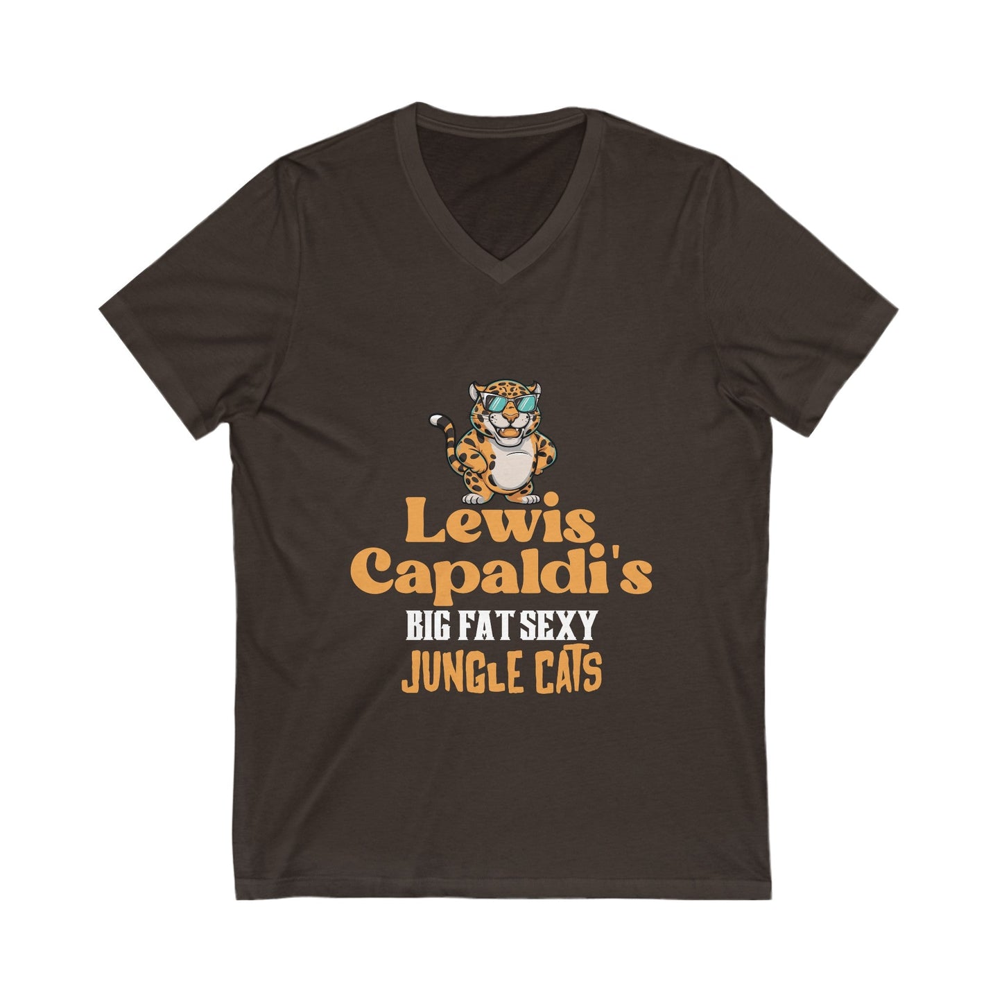 Lewis Capaldi Unisex Jersey Short Sleeve V-Neck - Big Fat Sexy Jungle Cats - S / Brown - V-neck