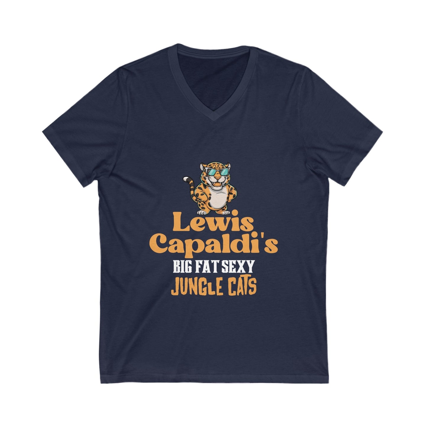 Lewis Capaldi Unisex Jersey Short Sleeve V-Neck - Big Fat Sexy Jungle Cats - S / Navy - V-neck