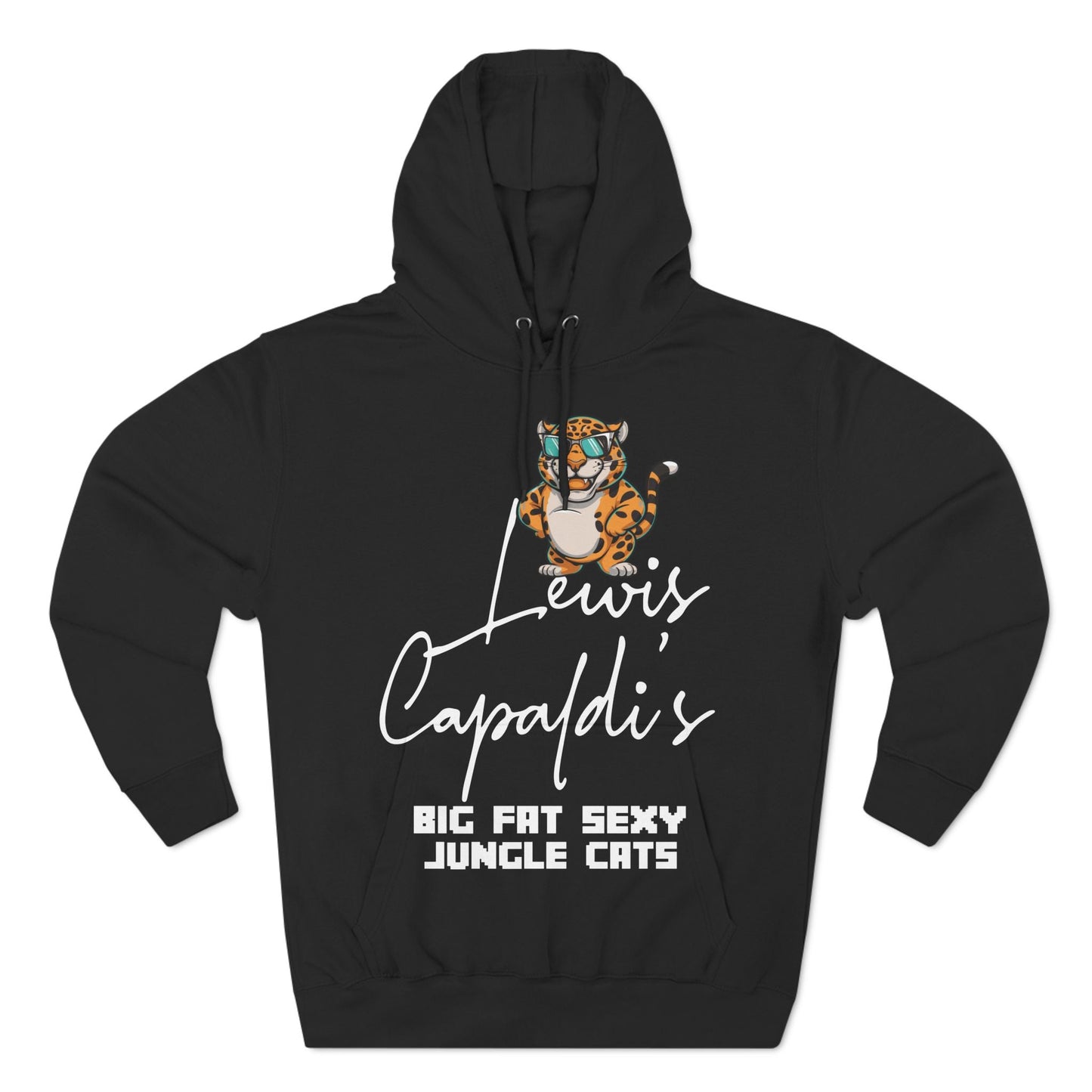 Lewis Capaldi Three-Panel Fleece Hoodie - Big Fat Sexy Jungle Cats - Black / S - Hoodie