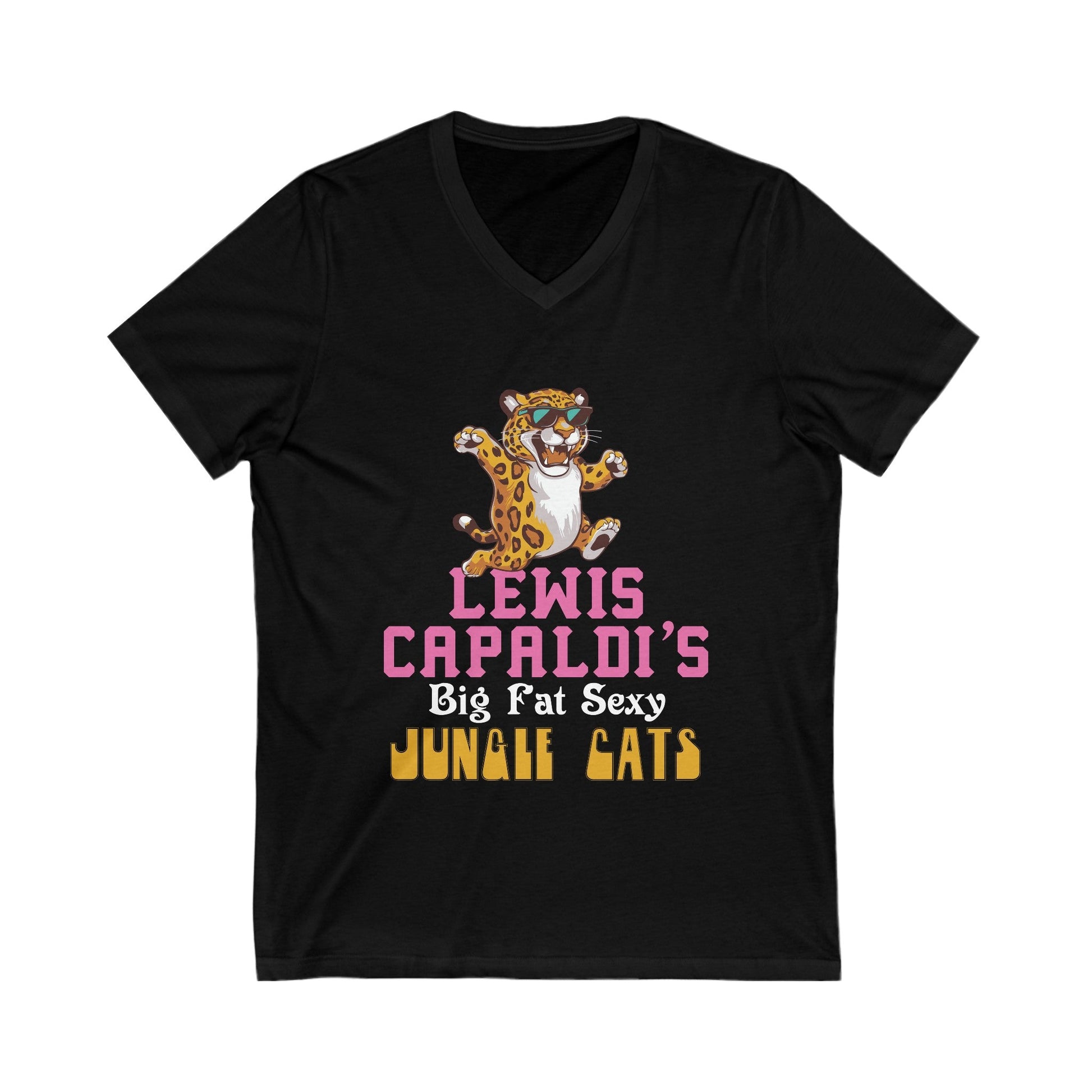 Lewis Capaldi Unisex Jersey Short Sleeve V-Neck - Big Fat Sexy Jungle Cats - S / Black - V-neck