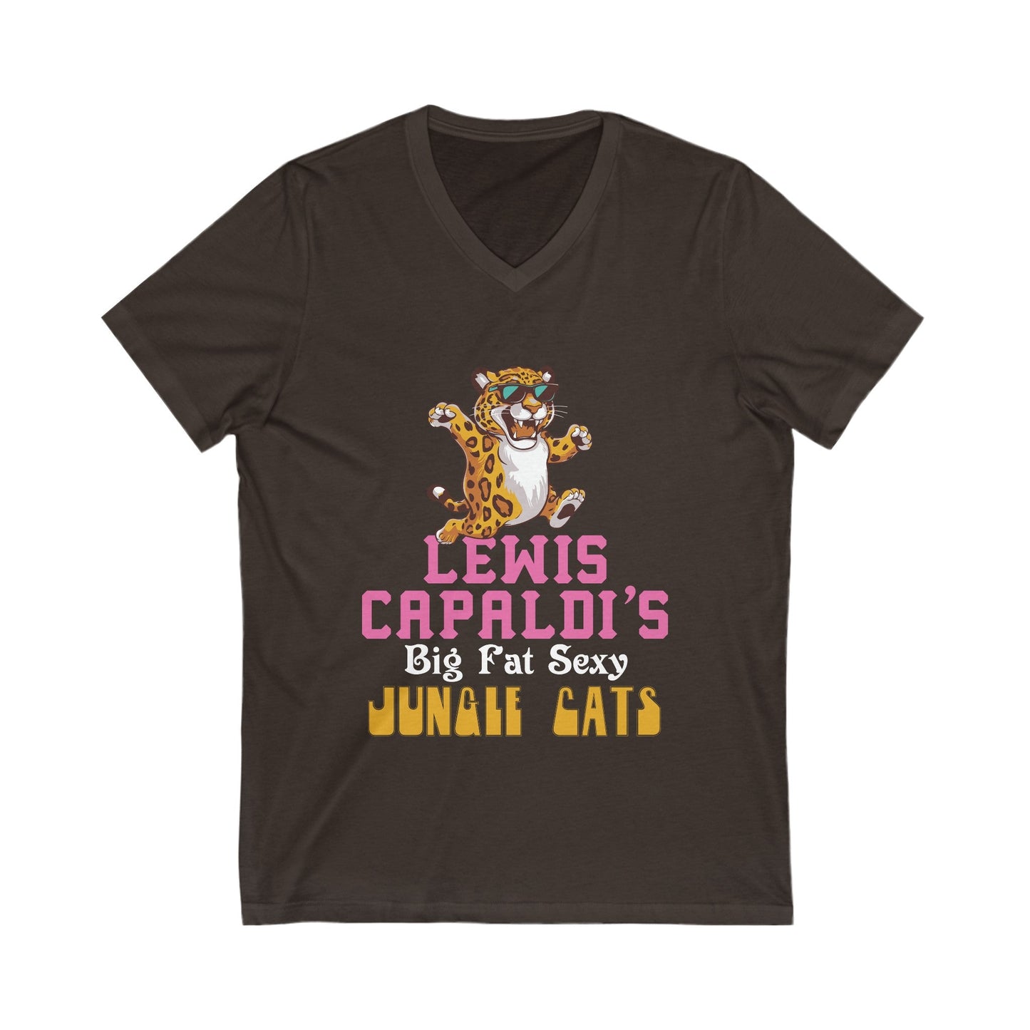 Lewis Capaldi Unisex Jersey Short Sleeve V-Neck - Big Fat Sexy Jungle Cats - S / Brown - V-neck