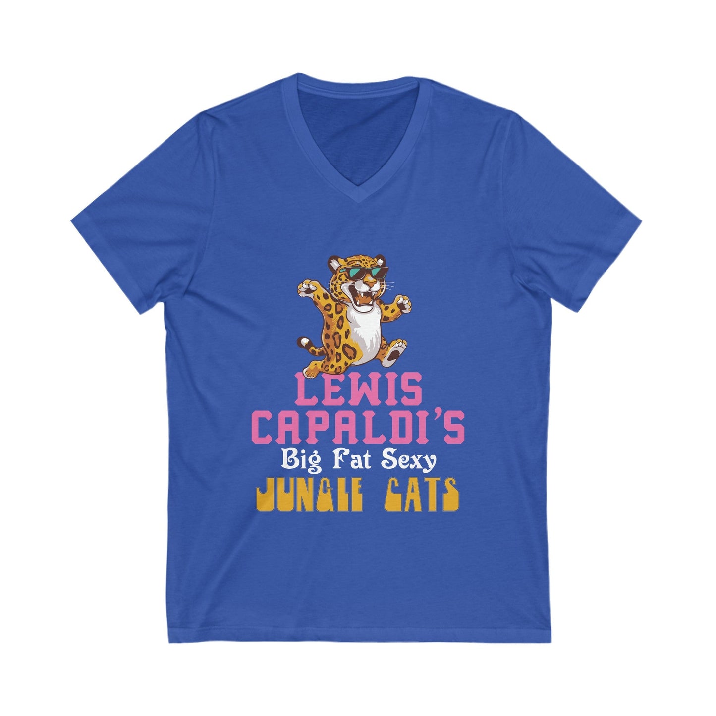 Lewis Capaldi Unisex Jersey Short Sleeve V-Neck - Big Fat Sexy Jungle Cats - S / True Royal - V-neck