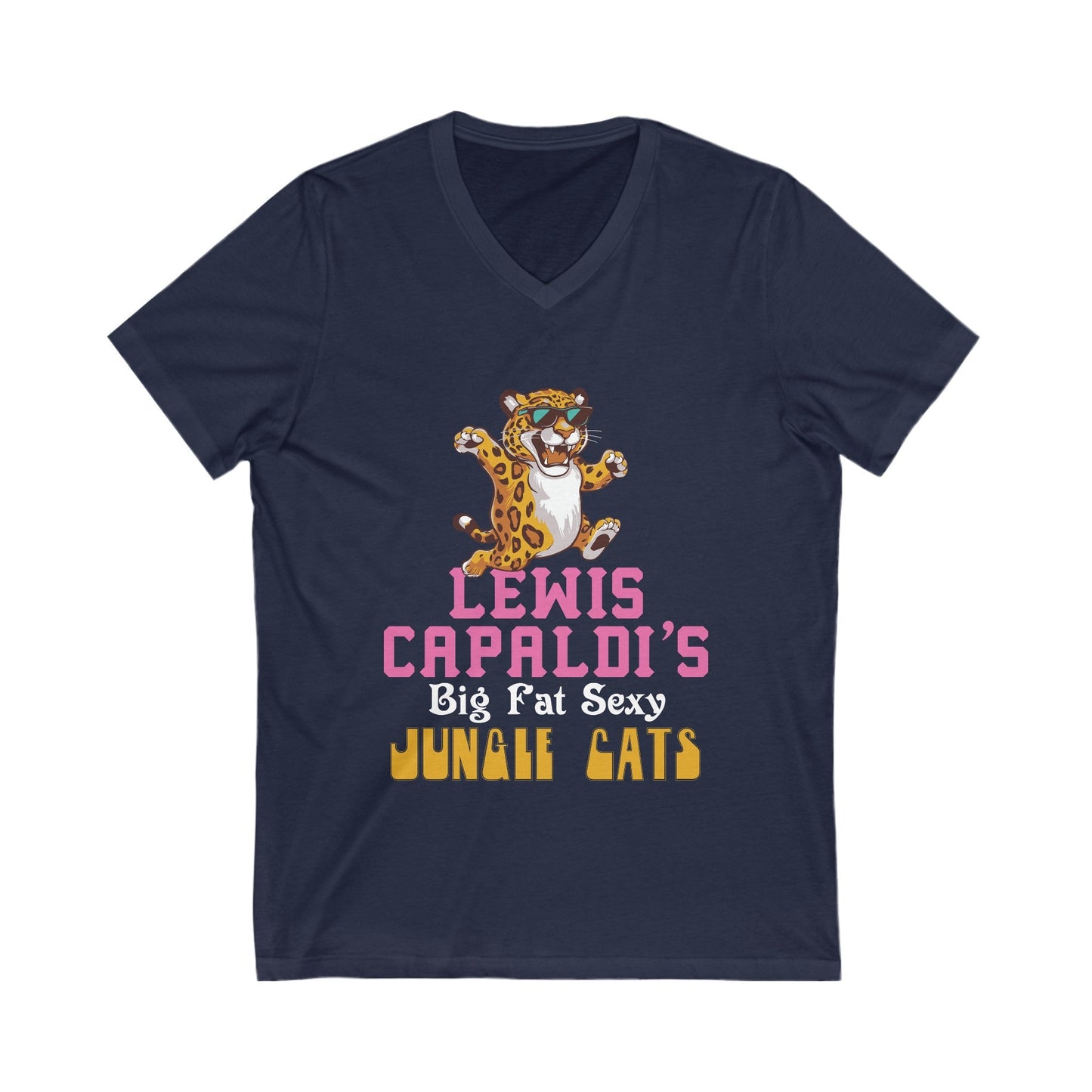 Lewis Capaldi Unisex Jersey Short Sleeve V-Neck - Big Fat Sexy Jungle Cats - S / Navy - V-neck