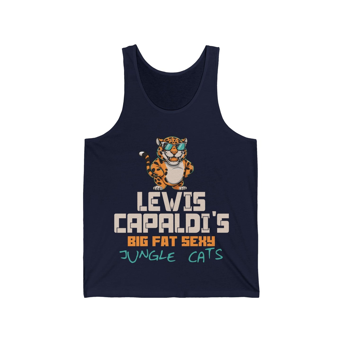 Lewis Capaldi Unisex Jersey Tank Top - Big Fat Sexy Jungle Cats - S / Navy - Tank Top