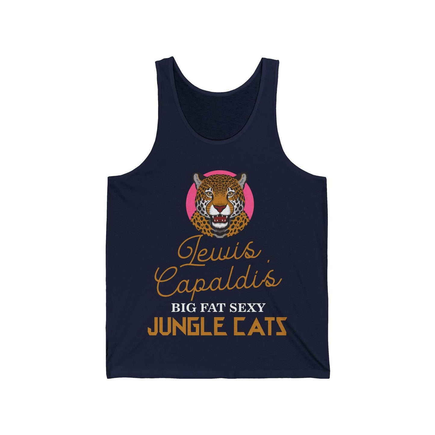 Lewis Capaldi Unisex Jersey Tank Top - Big Fat Sexy Jungle Cats - S / Navy - Tank Top