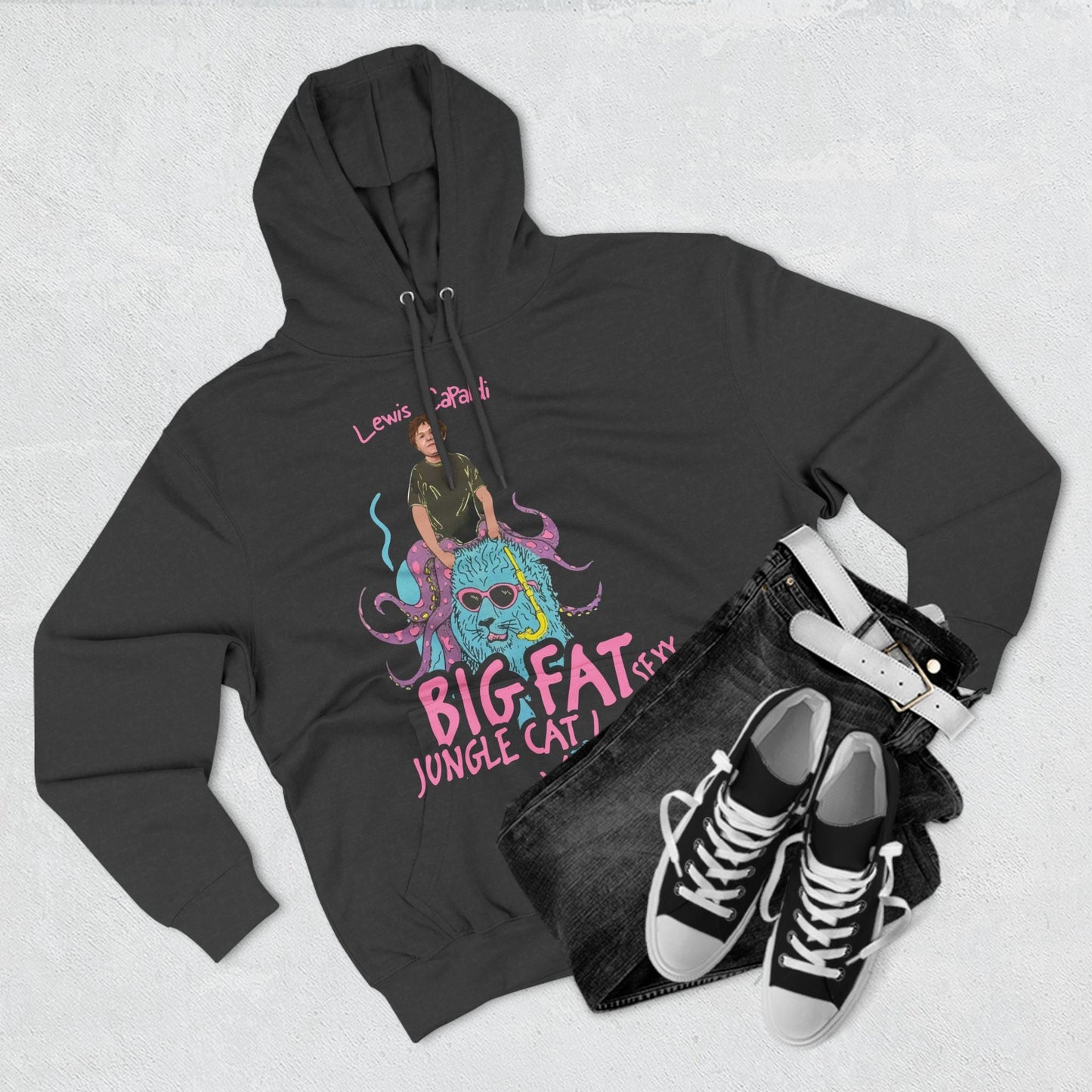 Lewis Capaldi Three-Panel Fleece Hoodie - Big Fat Sexy jungle cats