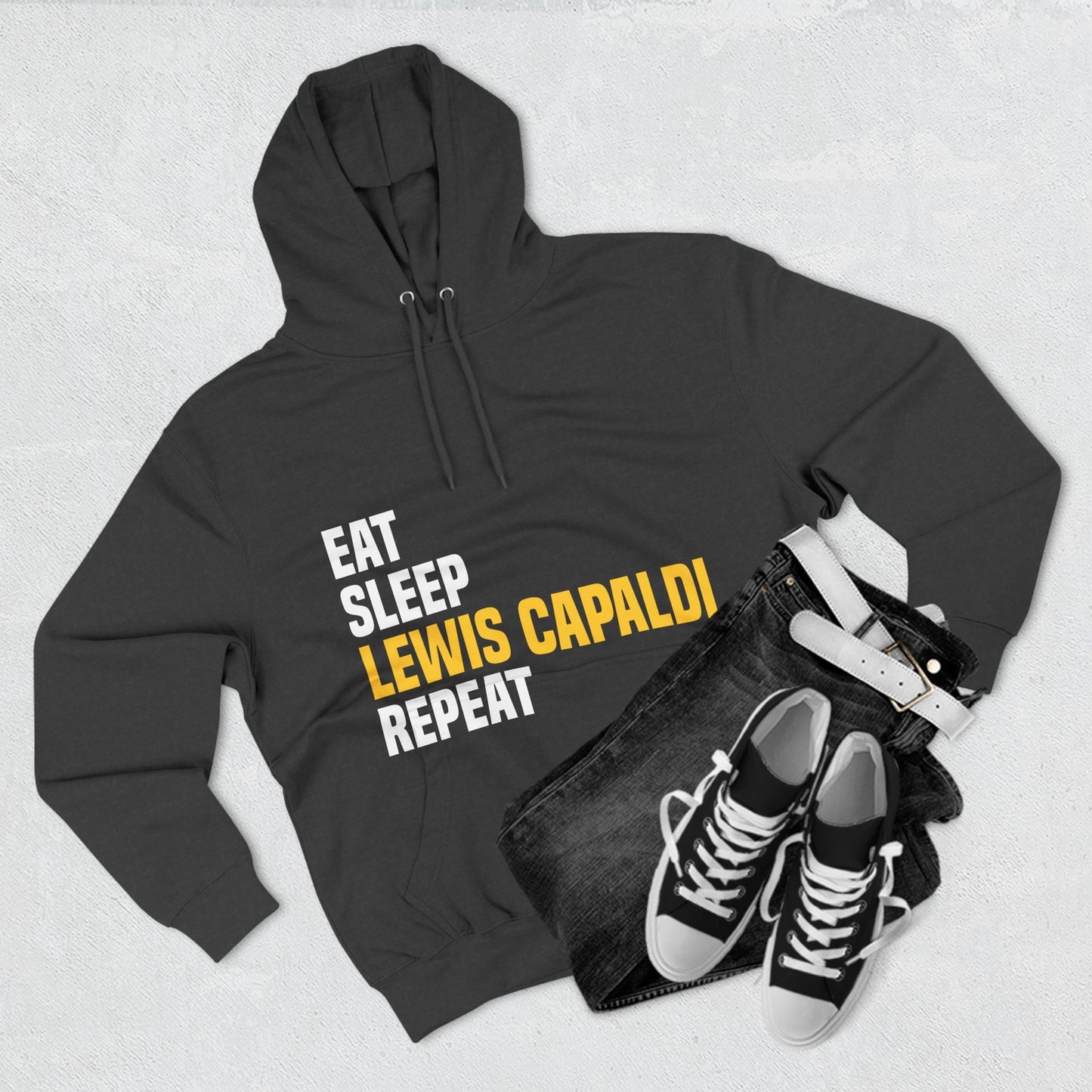 Lewis Capaldi Three-Panel Fleece Hoodie - Eat sleep Lewis Capaldi repeat