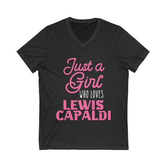 Lewis Capaldi Unisex Jersey Short Sleeve V-Neck Tee - Just A girl who loves Lewis Capaldi