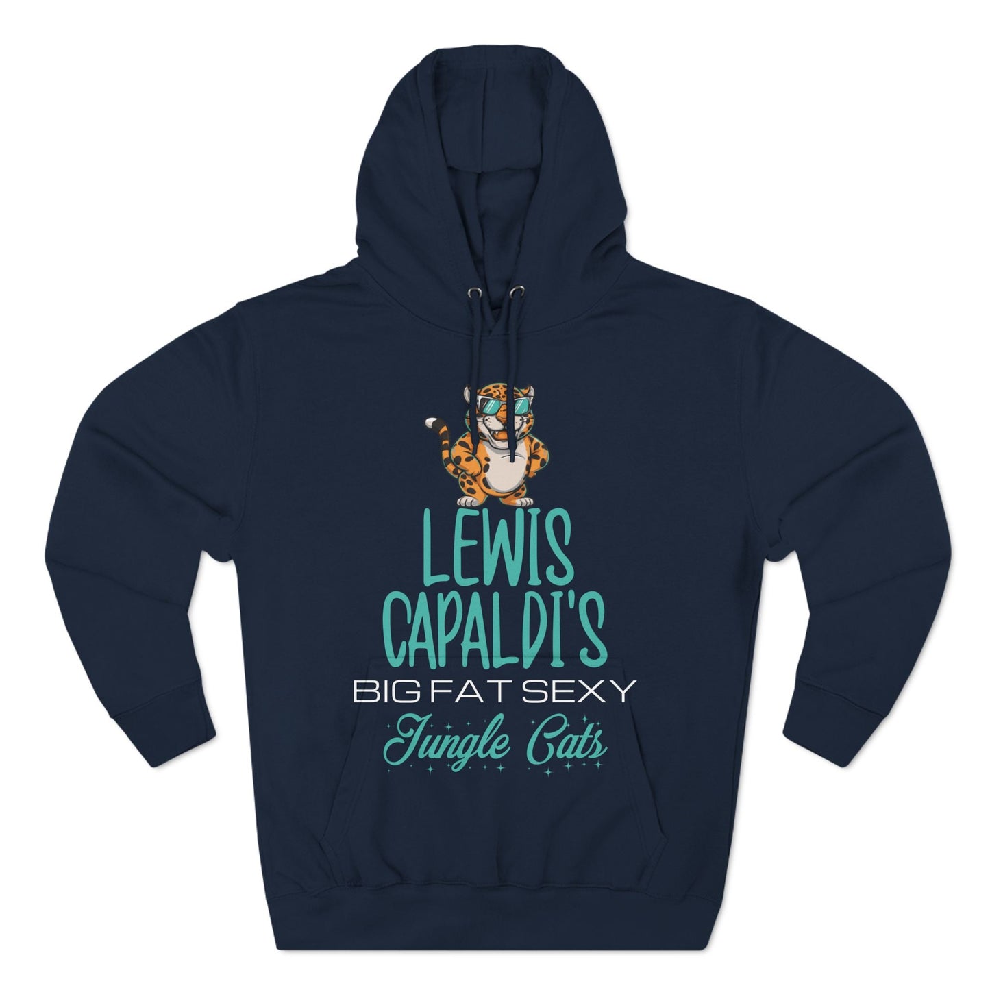 Lewis Capaldi Three-Panel Fleece Hoodie - Big Fat Sexy Jungle Cats - Navy / S - Hoodie