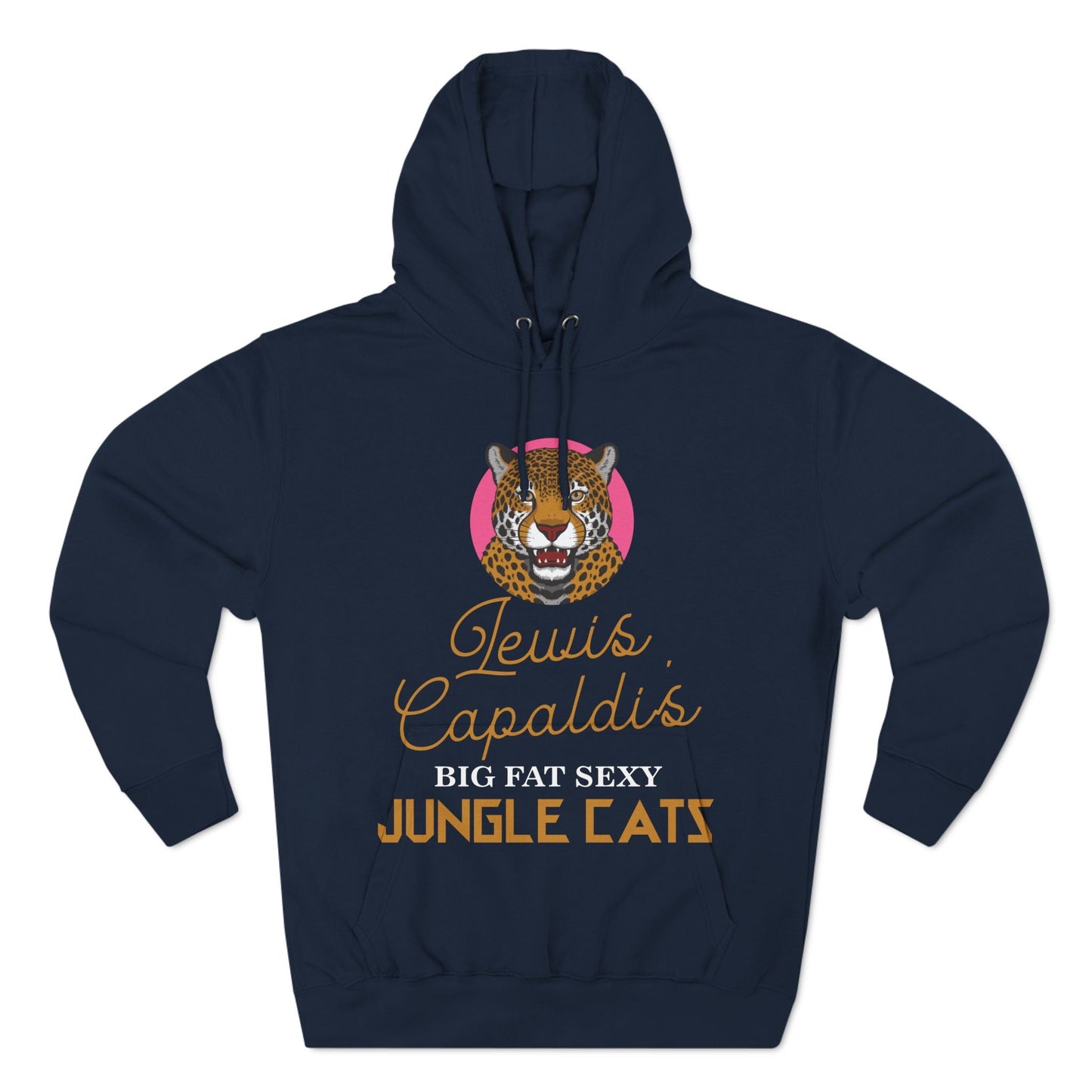 Lewis Capaldi Three-Panel Fleece Hoodie - Big Fat Sexy Jungle Cats - Navy / S - Hoodie