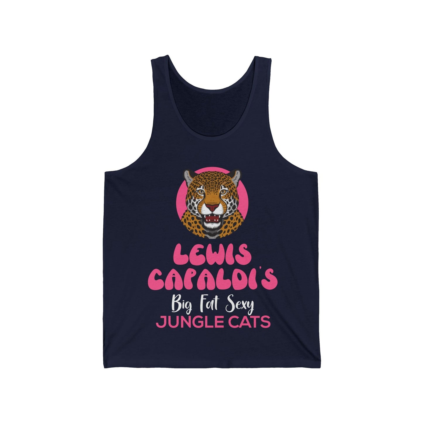 Lewis Capaldi Unisex Jersey Tank Top - Big Fat Sexy Jungle Cats - S / Navy - Tank Top