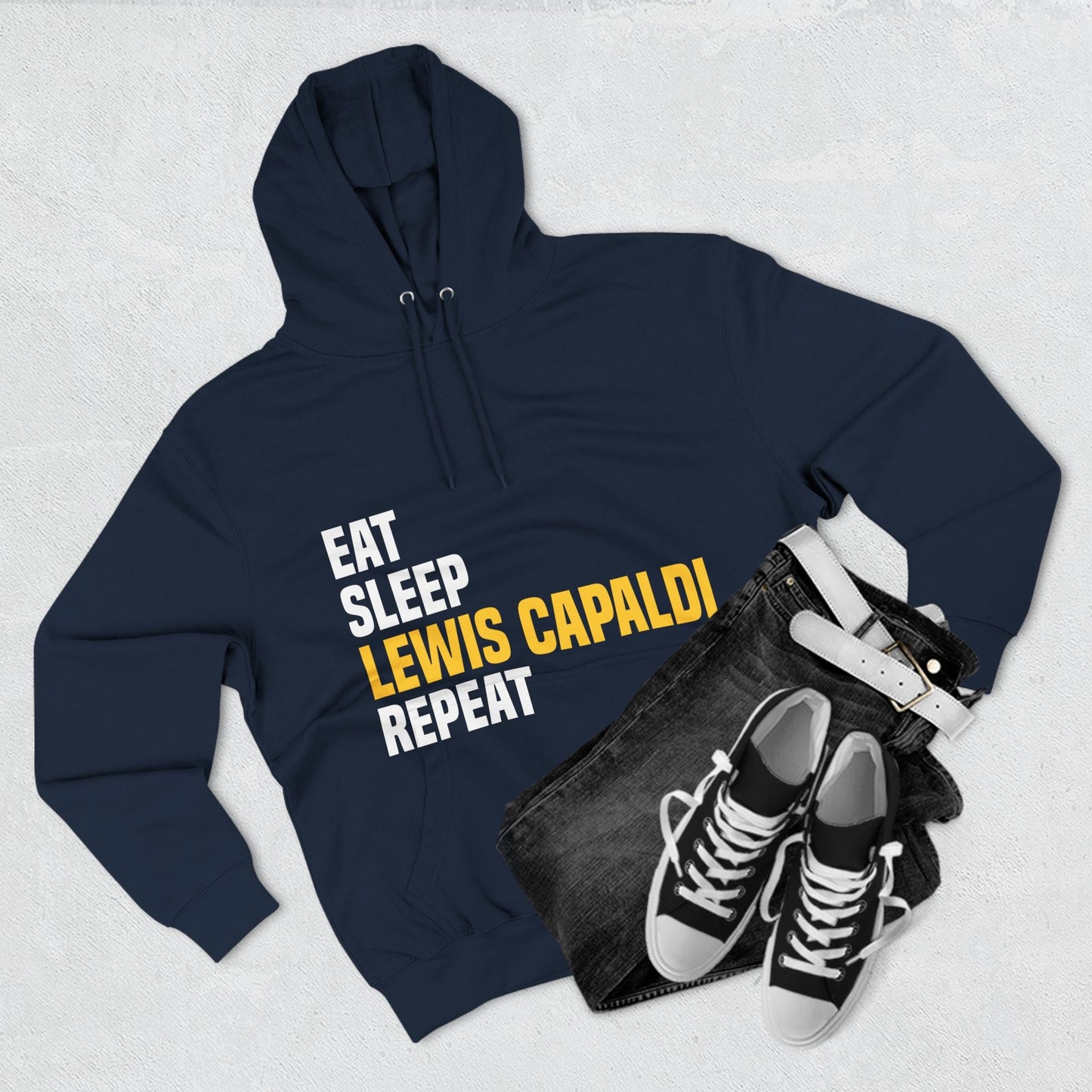 Lewis Capaldi Three-Panel Fleece Hoodie - Eat sleep Lewis Capaldi repeat