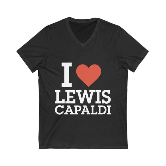 Lewis Capaldi Unisex Jersey Short Sleeve V-Neck Tee - I love Lewis Capaldi