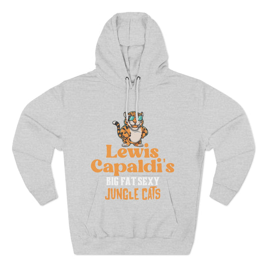 Lewis Capaldi Three-Panel Fleece Hoodie - Big Fat Sexy Jungle Cats - Heather Grey / S - Hoodie