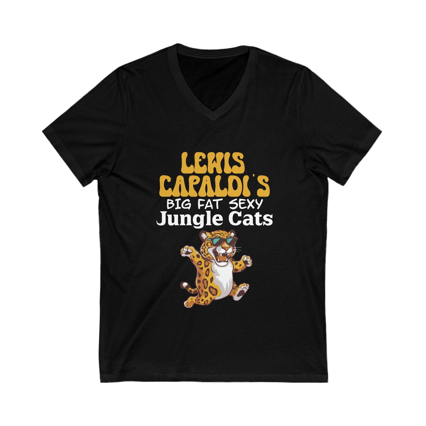 Lewis Capaldi Unisex Jersey Short Sleeve V-Neck - Big Fat Sexy Jungle Cats - S / Black - V-neck