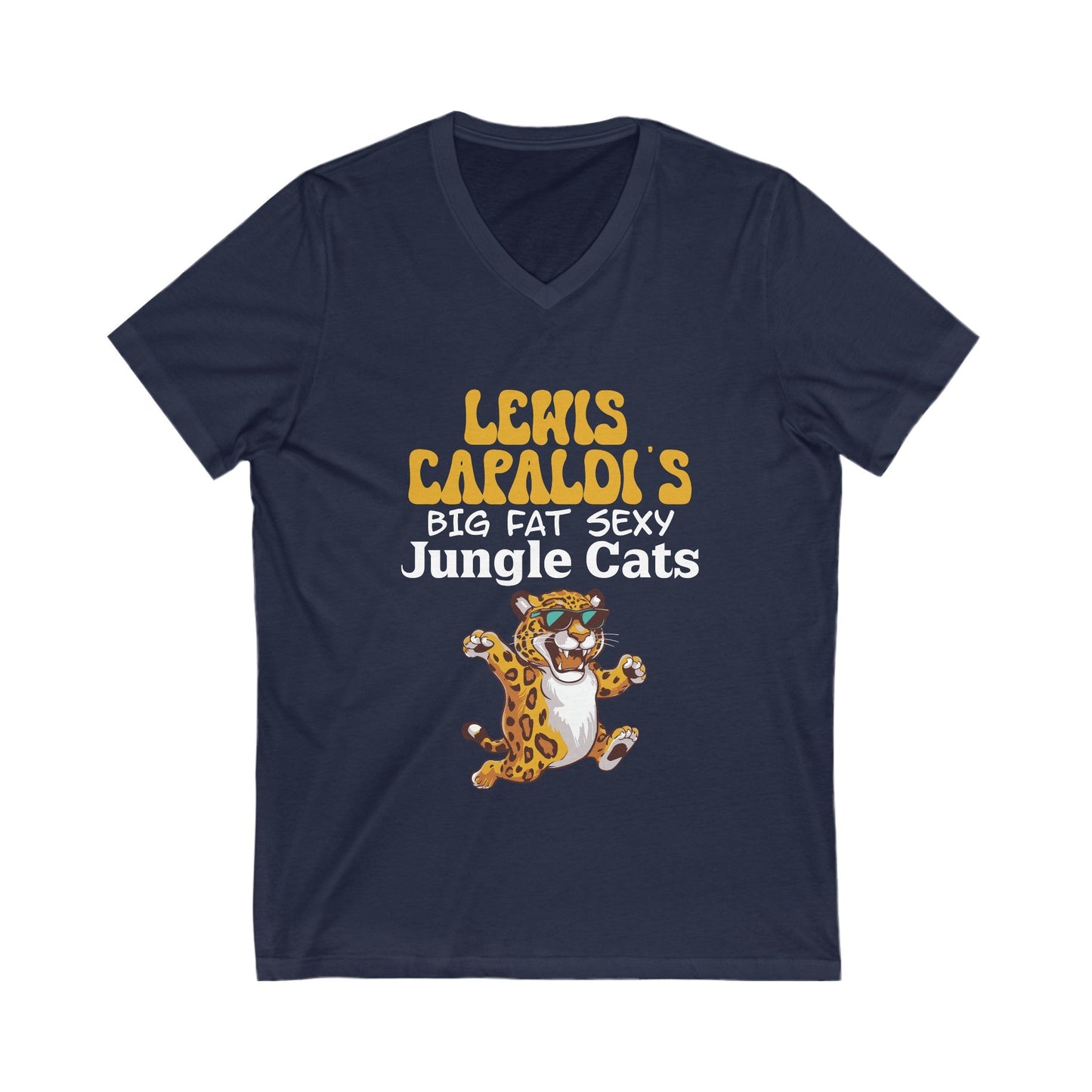 Lewis Capaldi Unisex Jersey Short Sleeve V-Neck - Big Fat Sexy Jungle Cats - S / Navy - V-neck