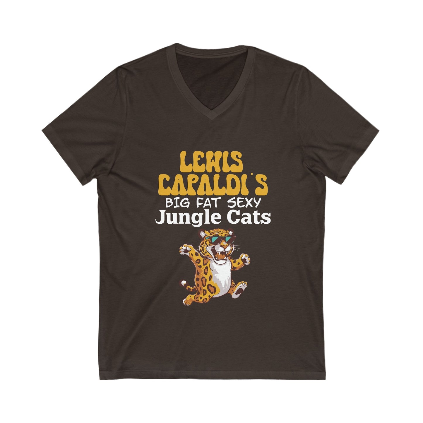 Lewis Capaldi Unisex Jersey Short Sleeve V-Neck - Big Fat Sexy Jungle Cats - S / Brown - V-neck