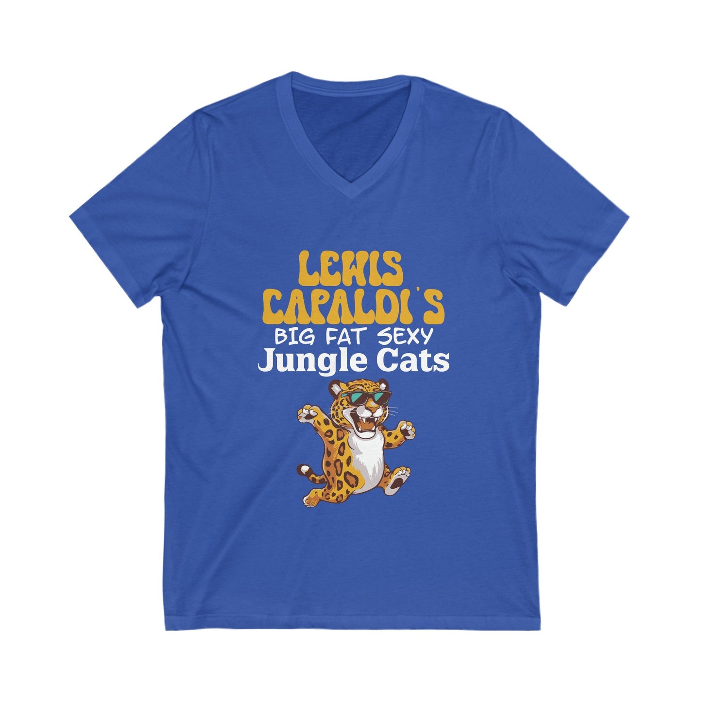 Lewis Capaldi Unisex Jersey Short Sleeve V-Neck - Big Fat Sexy Jungle Cats - S / True Royal - V-neck