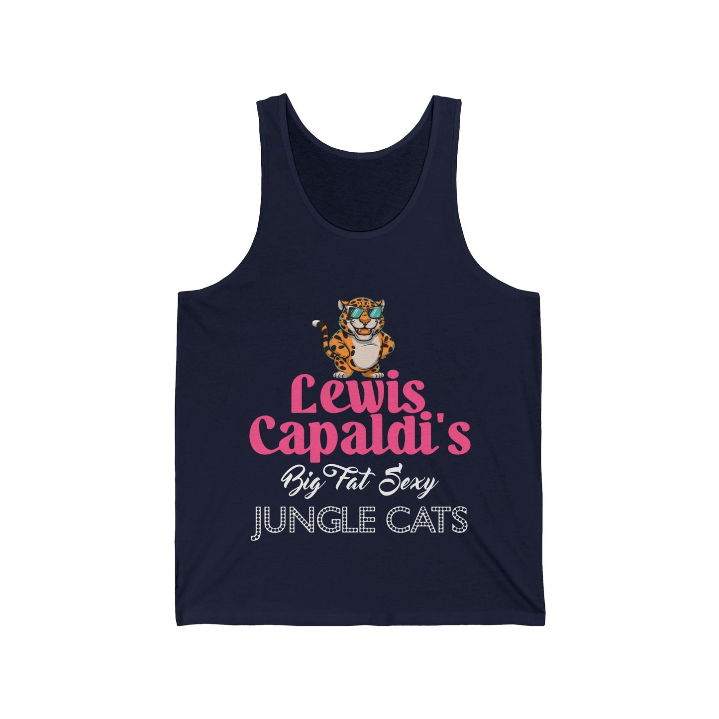 Lewis Capaldi Unisex Jersey Tank Top - Big Fat Sexy Jungle Cats - S / Navy - Tank Top