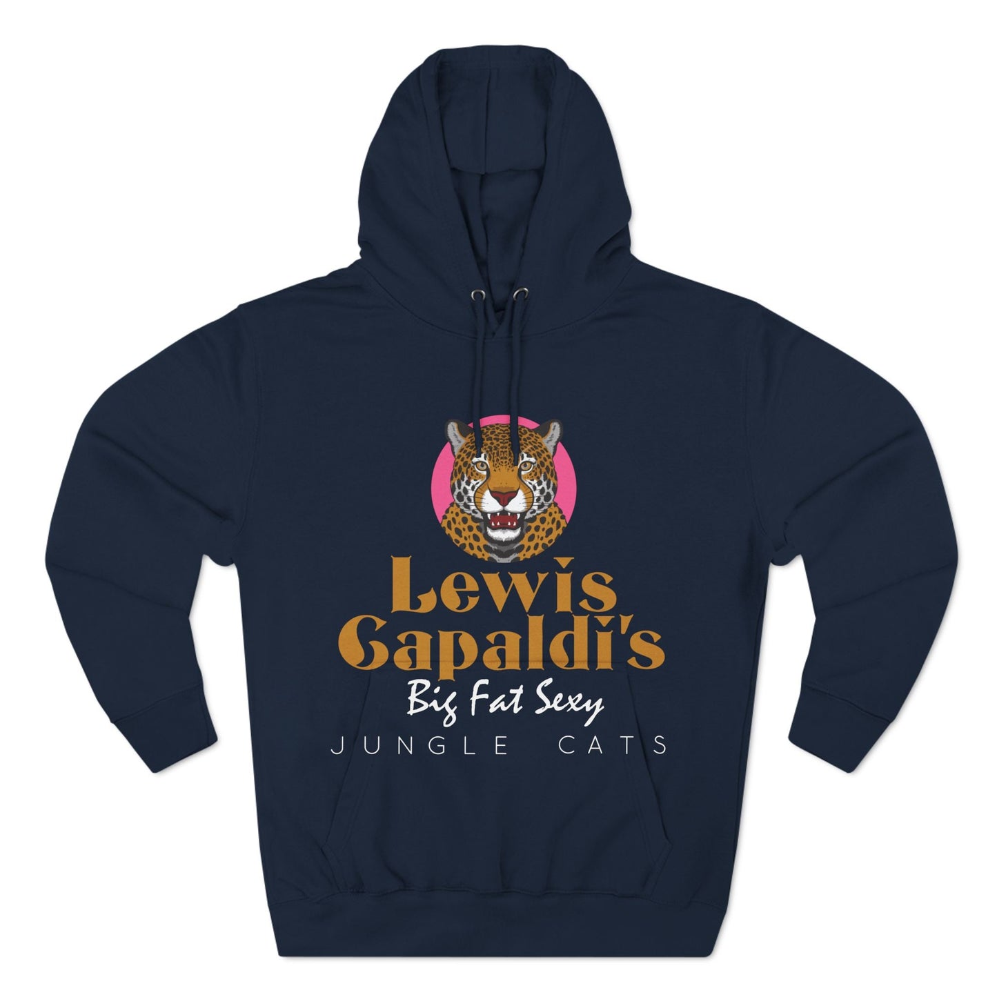 Lewis Capaldi Three-Panel Fleece Hoodie - Big Fat Sexy Jungle Cats - Navy / S - Hoodie