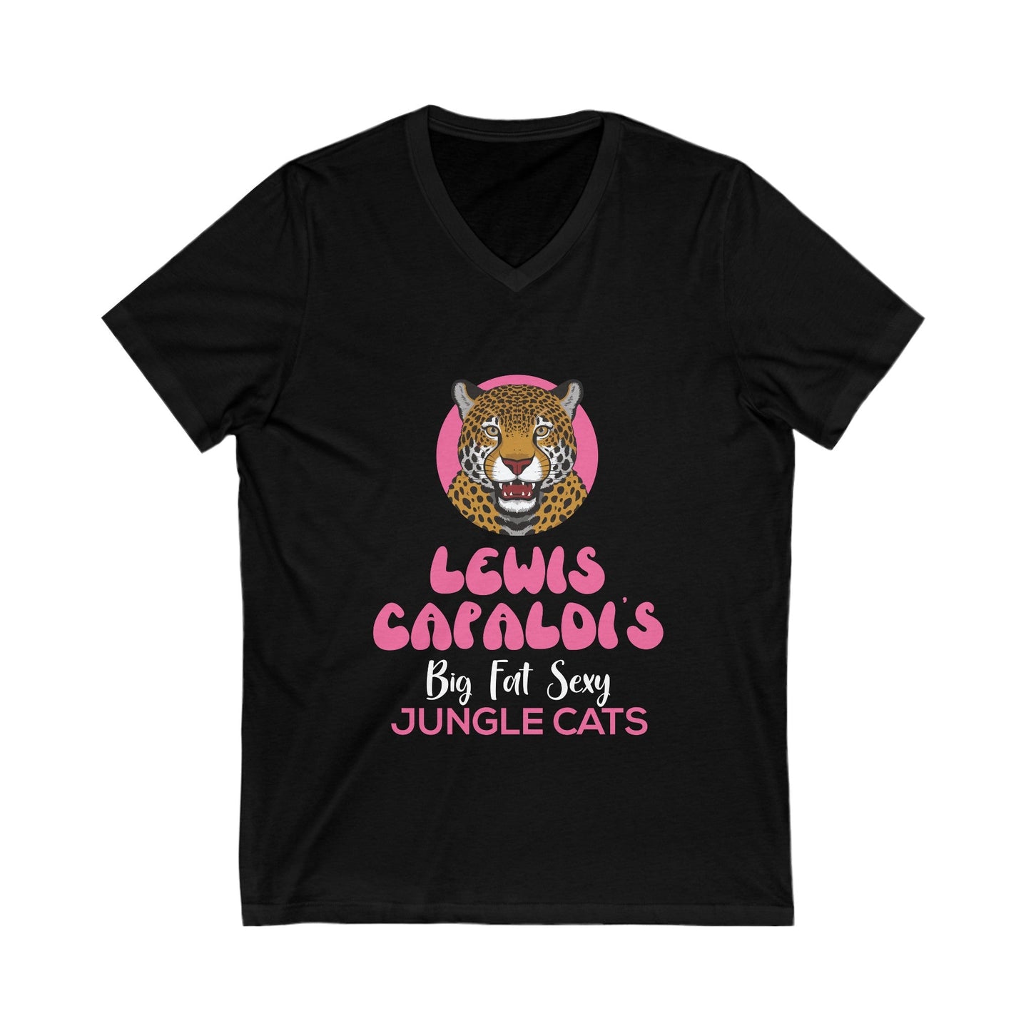 Lewis Capaldi Unisex Jersey Short Sleeve V-Neck - Big Fat Sexy Jungle Cats - S / Black - V-neck