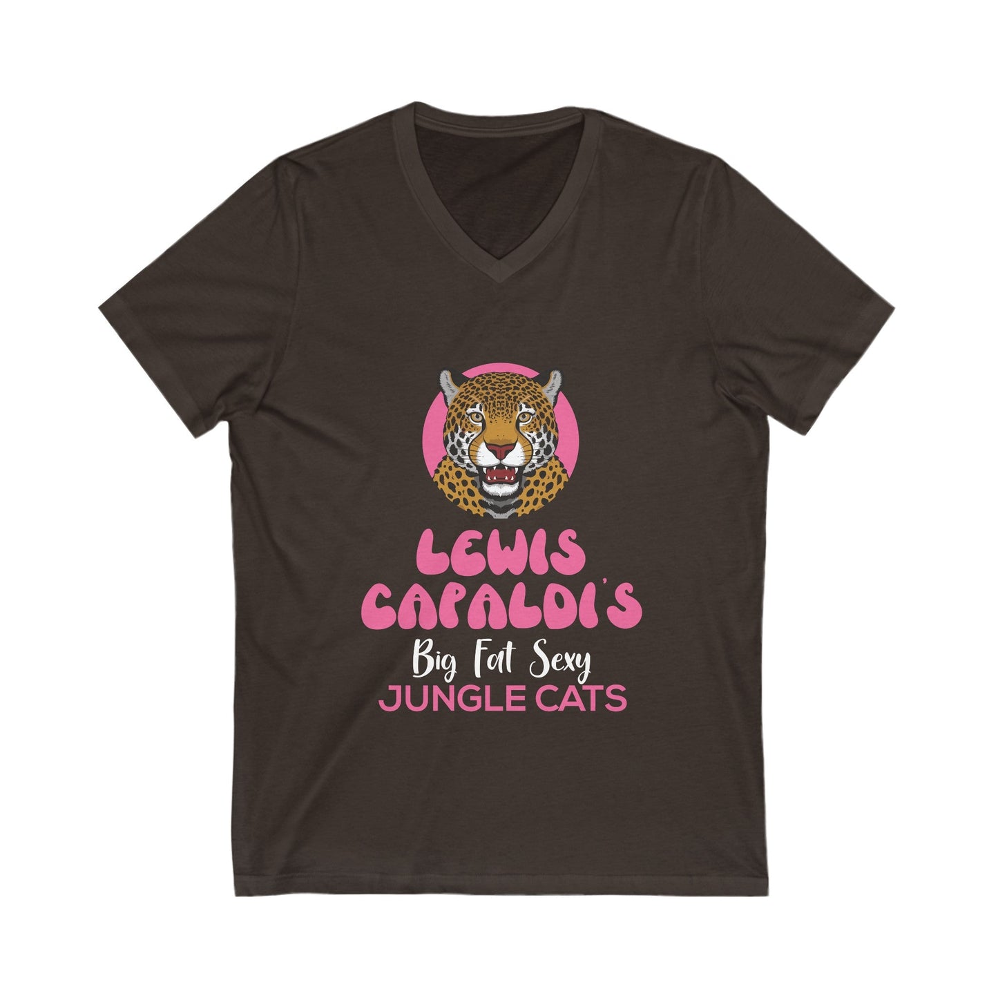 Lewis Capaldi Unisex Jersey Short Sleeve V-Neck - Big Fat Sexy Jungle Cats - S / Brown - V-neck