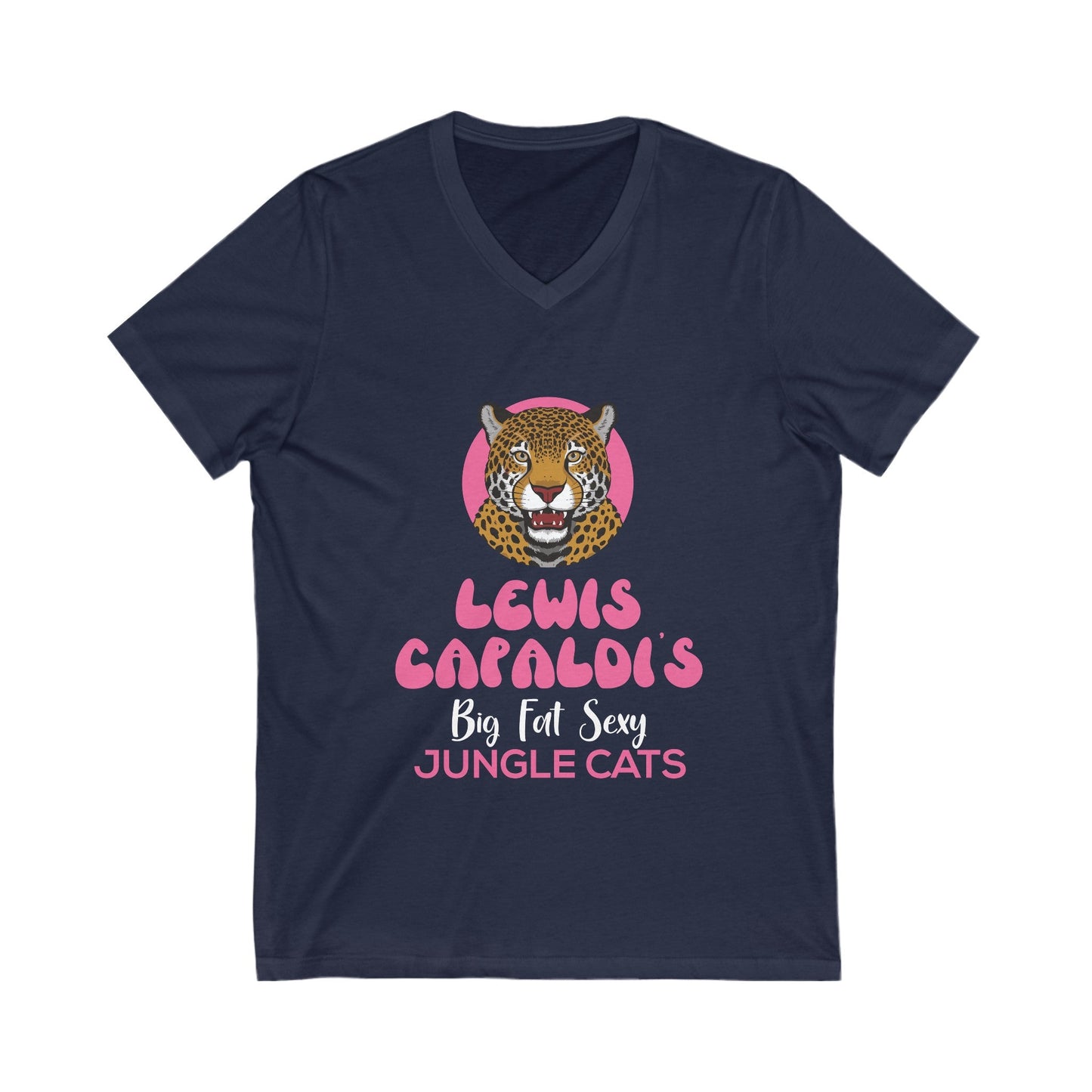 Lewis Capaldi Unisex Jersey Short Sleeve V-Neck - Big Fat Sexy Jungle Cats - S / Navy - V-neck