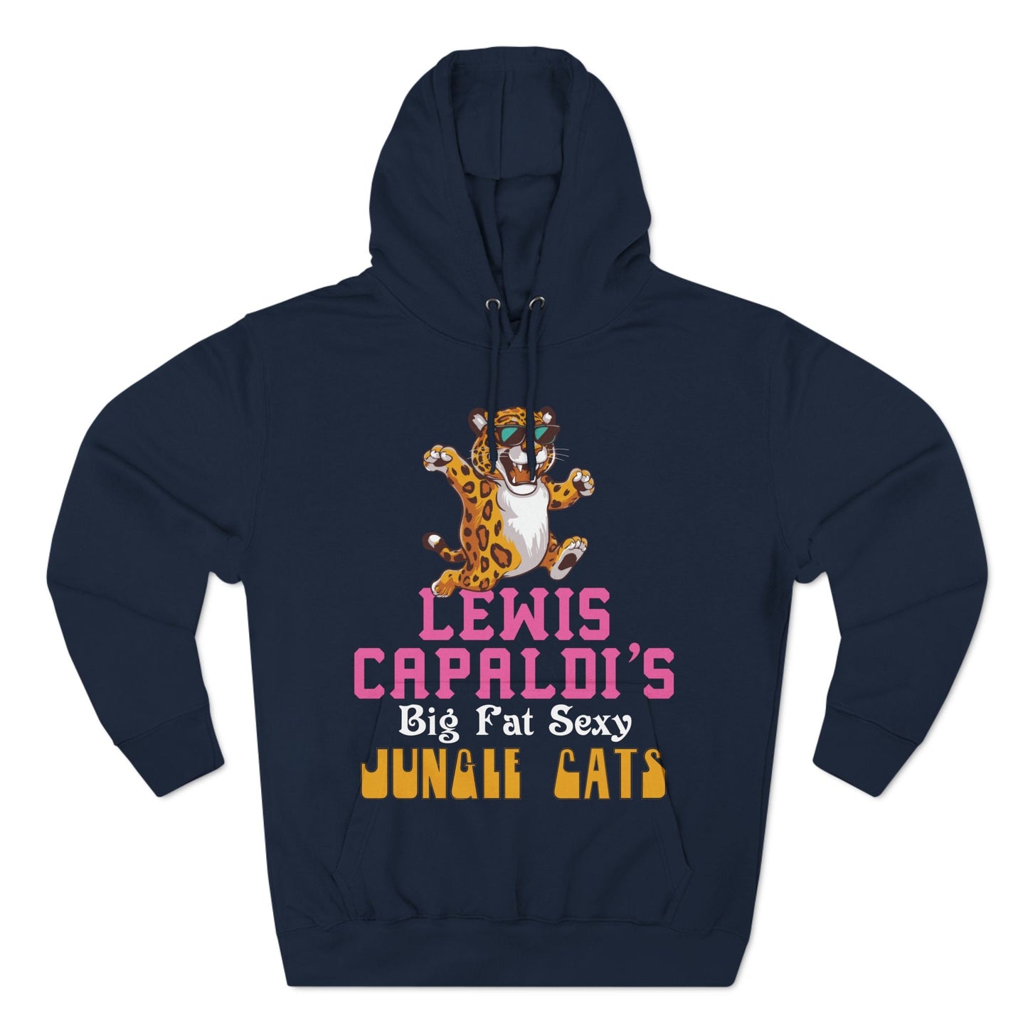 Lewis Capaldi Three-Panel Fleece Hoodie - Big Fat Sexy Jungle Cats - Navy / S - Hoodie