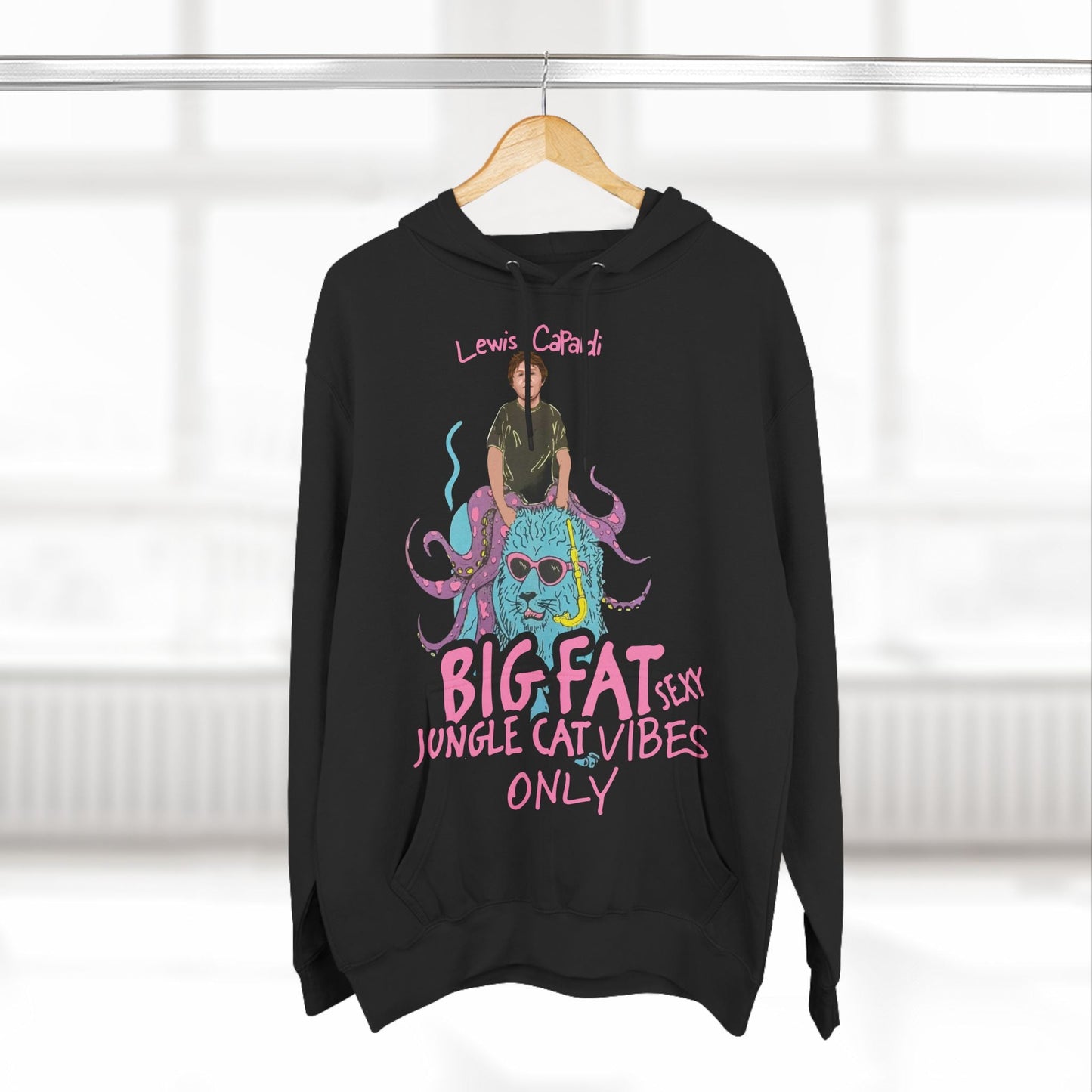 Lewis Capaldi Three-Panel Fleece Hoodie - Big Fat Sexy jungle cats