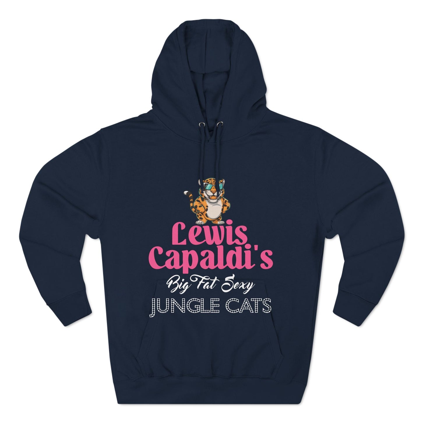 Lewis Capaldi Three-Panel Fleece Hoodie - Big Fat Sexy Jungle Cats - Navy / S - Hoodie