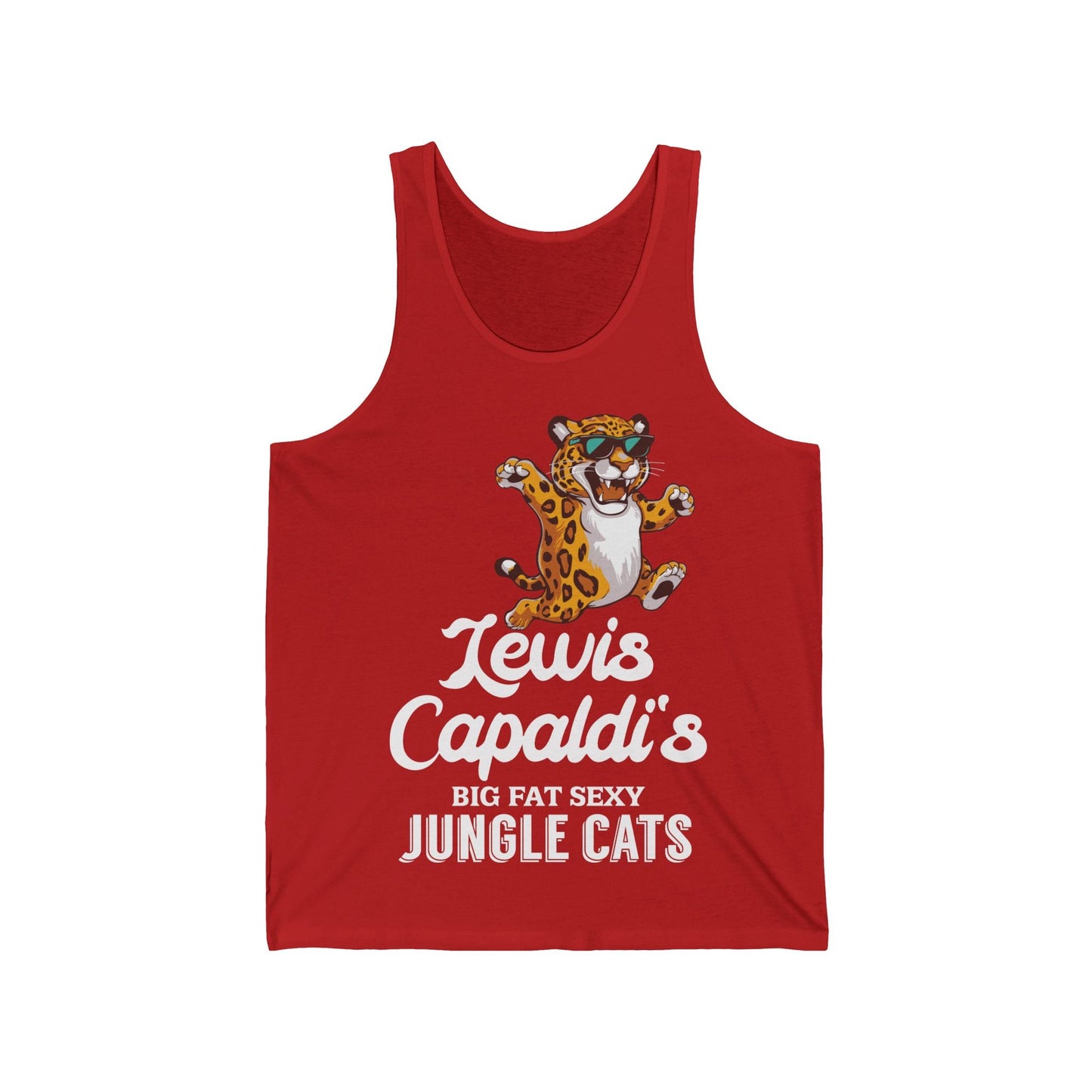 Lewis Capaldi Unisex Jersey Tank Top - Big Fat Sexy Jungle Cats - S / Red - Tank Top