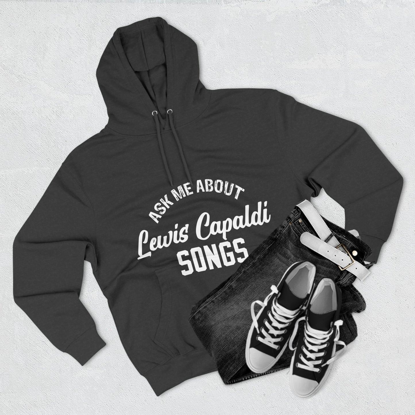 Lewis Capaldi Three-Panel Fleece Hoodie - Ask me about Lewis Capaldi songs